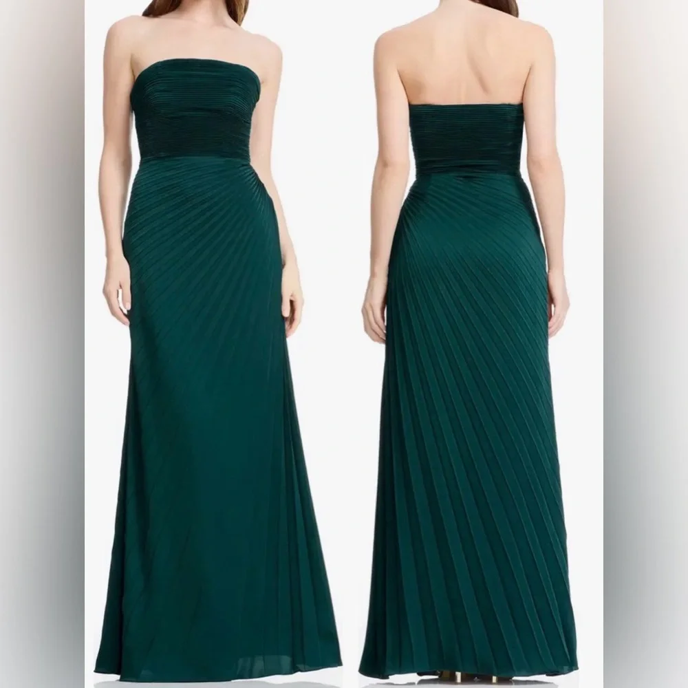 NEW Dress The Population Kinley Accordion Pleated Strapless Green pine sz S
